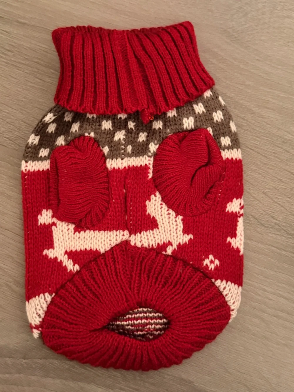 Festive Red and White Reindeer Knit Dog or Cat Pet Sweater.